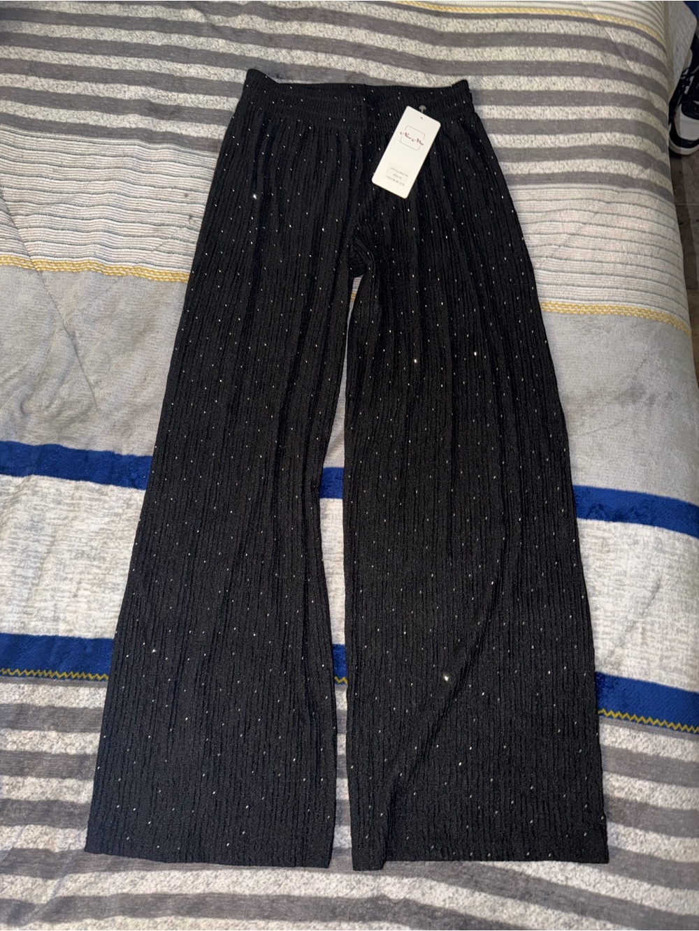 Black Sparkle Wide-Leg Knit Pants - Picture 1 of 3